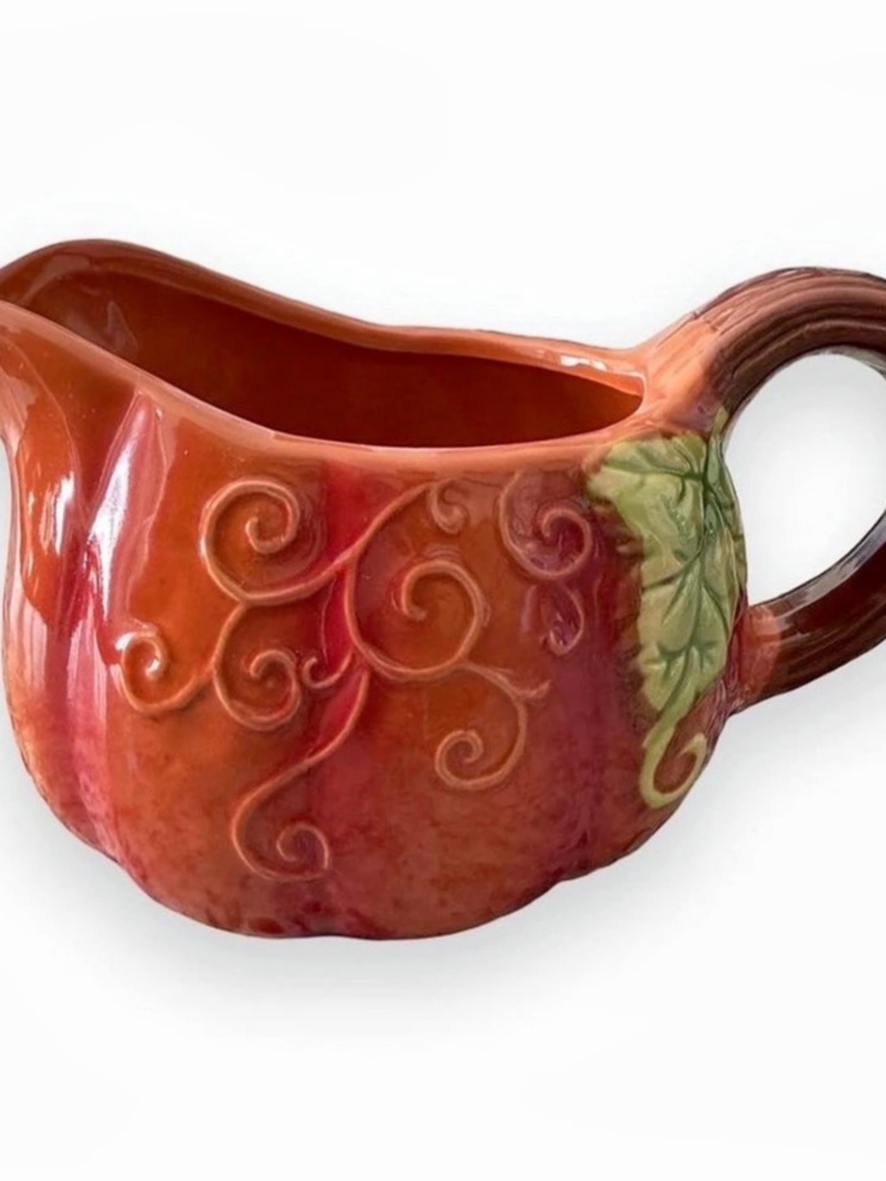 Pumpkin Ceramic Gravy Boat or Pitcher in Orange & Red